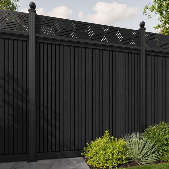 Virtis Cubed Fence Panel - Black - with our aluminium posts