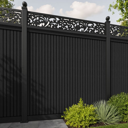 Virtis Eden Fence Panel - Black - with our aluminium posts
