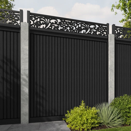 Virtis Eden Fence Panel - Black - for existing concrete posts