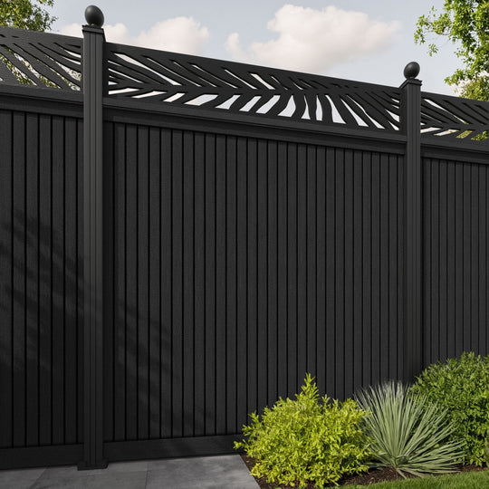 Virtis Palm Fence Panel - Black - with our aluminium posts