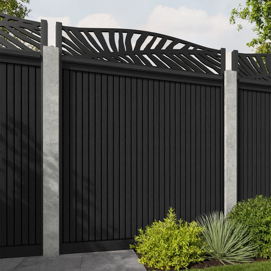 Virtis Palm Curved Top Fence Panel - Black - for existing concrete posts