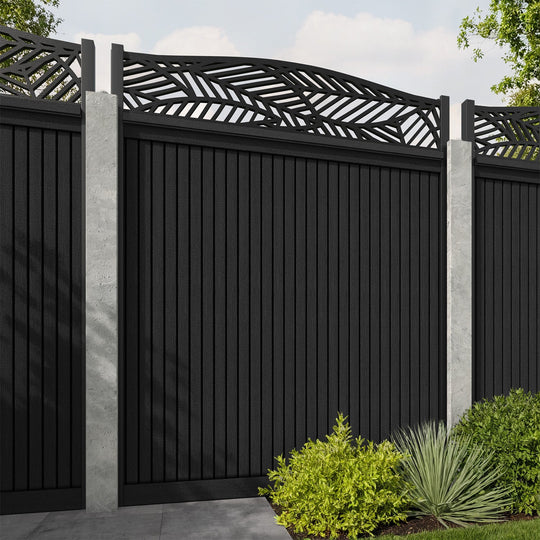 Virtis Habitat Curved Top Fence Panel - Black - for existing concrete posts