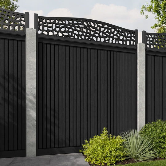 Virtis Pebble Curved Top Fence Panel - Black - for existing concrete posts