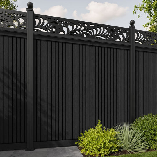 Virtis Petal Fence Panel - Black - with our aluminium posts