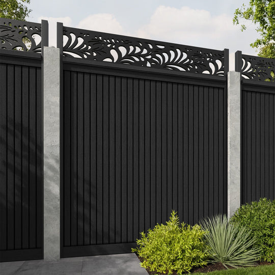 Virtis Petal Fence Panel - Black - for existing concrete posts