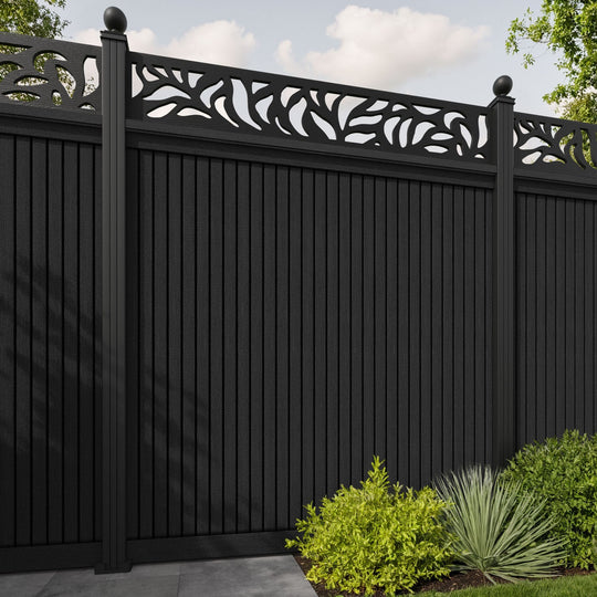 Virtis Plume Fence Panel - Black - with our aluminium posts