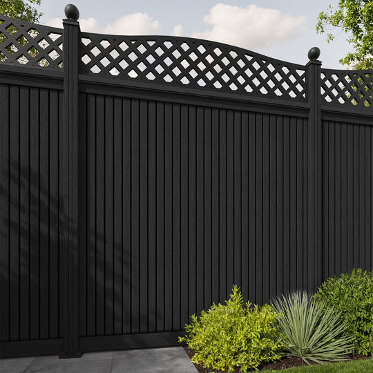 Virtis High Wave Fence Panel - Black - with our aluminium posts