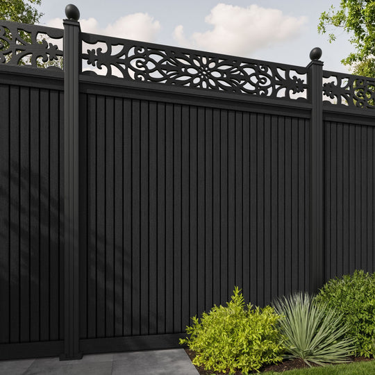 Virtis Windsor Fence Panel - Black - with our aluminium posts