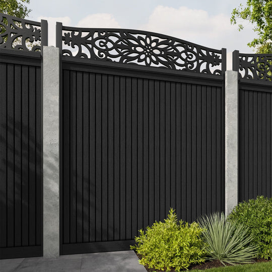 Virtis Windsor Curved Top Fence Panel - Black - for existing concrete posts