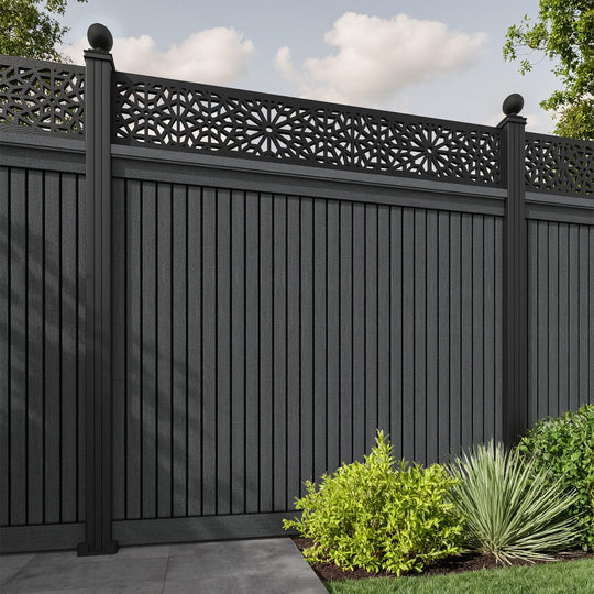 Virtis Alnara Fence Panel - Dark Grey - with our aluminium posts