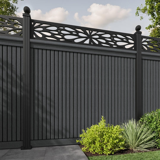 Virtis Blossom Fence Panel - Dark Grey - with our aluminium posts