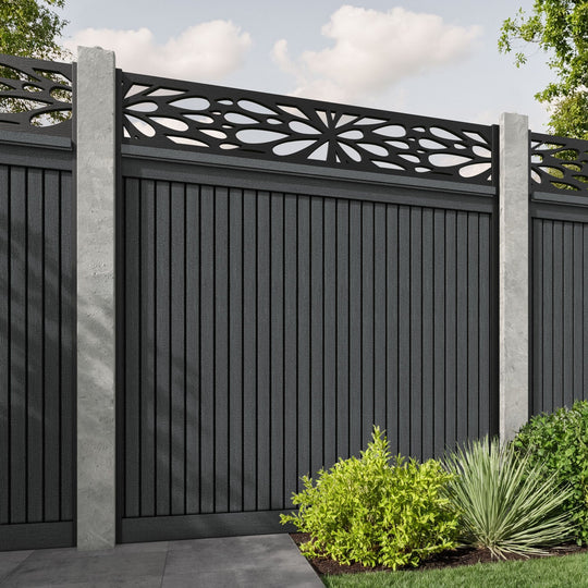 Virtis Blossom Fence Panel - Dark Grey - for existing concrete posts