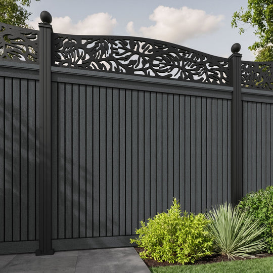 Virtis Botanic Curved Top Fence Panel - Dark Grey - with our aluminium posts