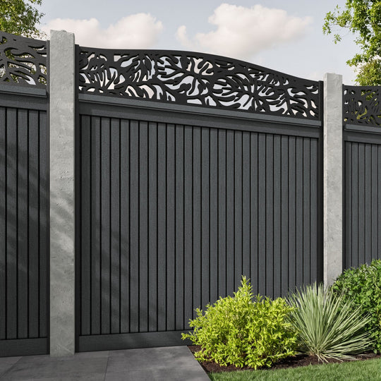 Virtis Botanic Curved Top Fence Panel - Dark Grey - for existing concrete posts