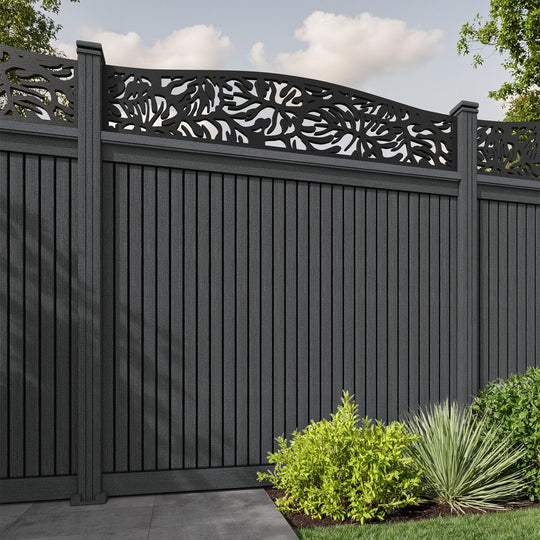 Virtis Botanic Curved Top Fence Panel - Dark Grey - with our composite posts