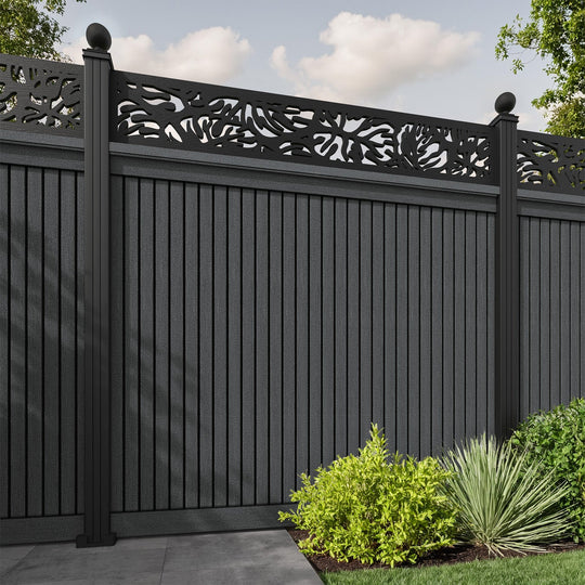 Virtis Botanic Fence Panel - Dark Grey - with our aluminium posts