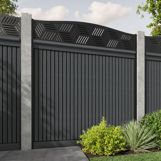 Virtis Cubed Curved Top Fence Panel - Dark Grey - for existing concrete posts