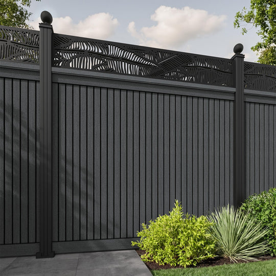 Virtis Feather Fence Panel - Dark Grey - with our aluminium posts