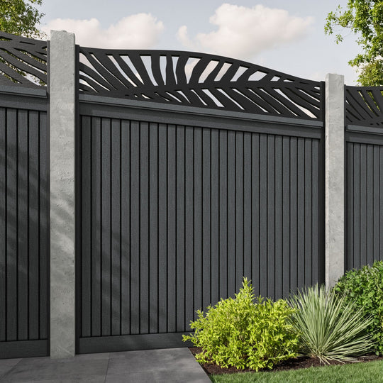 Virtis Palm Curved Top Fence Panel - Dark Grey - for existing concrete posts