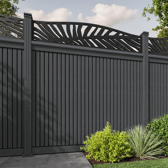 Virtis Palm Curved Top Fence Panel - Dark Grey - with our composite posts