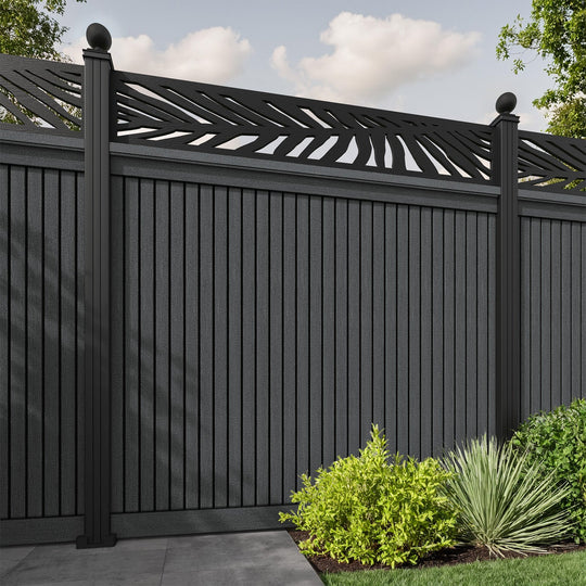 Virtis Palm Fence Panel - Dark Grey - with our aluminium posts