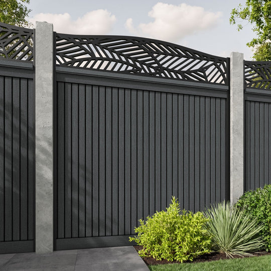 Virtis Habitat Curved Top Fence Panel - Dark Grey - for existing concrete posts