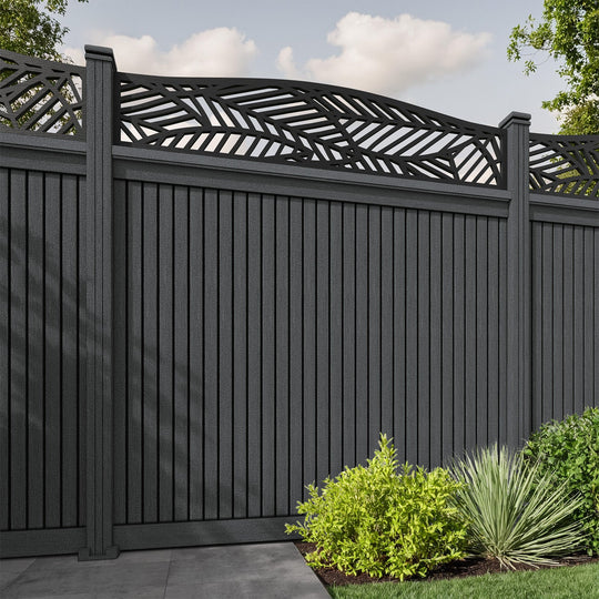 Virtis Habitat Curved Top Fence Panel - Dark Grey - with our composite posts