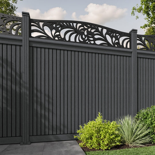 Virtis Petal Curved Top Fence Panel - Dark Grey - with our composite posts