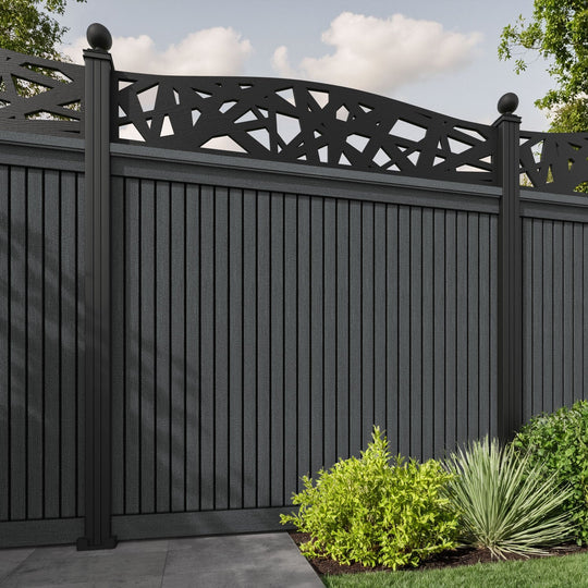 Virtis Prism Curved Top Fence Panel - Dark Grey - with our aluminium posts
