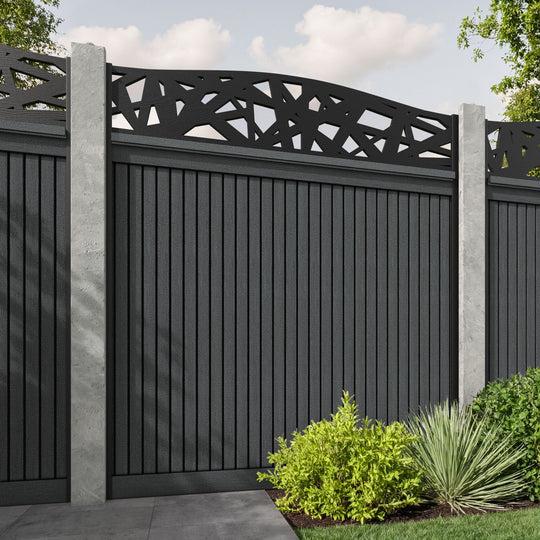 Virtis Prism Curved Top Fence Panel - Dark Grey - for existing concrete posts