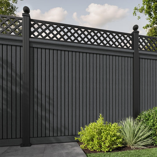 Virtis Hive Fence Panel - Dark Grey - with our aluminium posts