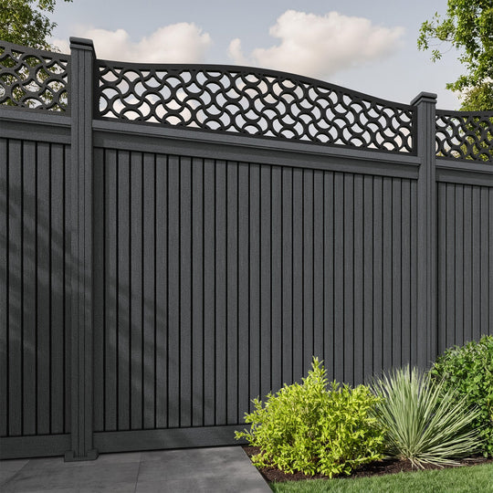 Virtis Vida Curved Top Fence Panel - Dark Grey - with our composite posts