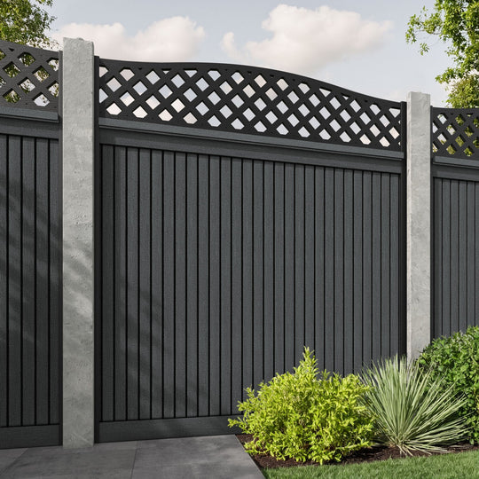 Virtis High Wave Fence Panel - Dark Grey - for existing concrete posts