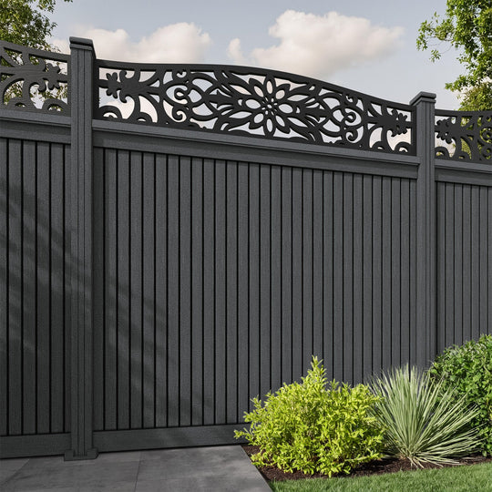 Virtis Windsor Curved Top Fence Panel - Dark Grey - with our composite posts