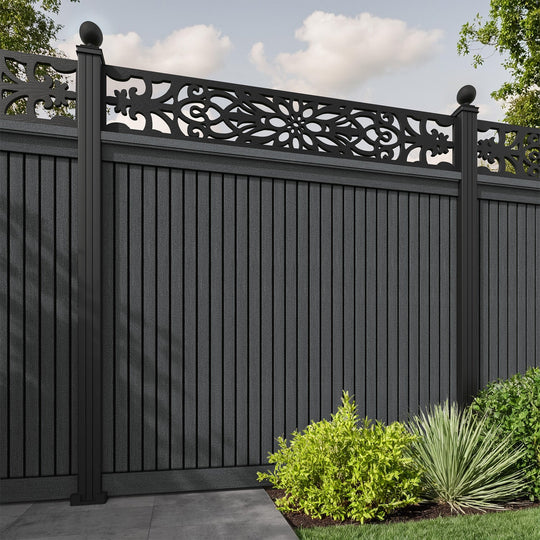 Virtis Windsor Fence Panel - Dark Grey - with our aluminium posts