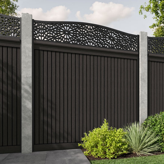 Virtis Alnara Curved Top Fence Panel - Dark Oak - for existing concrete posts