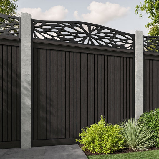 Virtis Blossom Curved Top Fence Panel - Dark Oak - for existing concrete posts