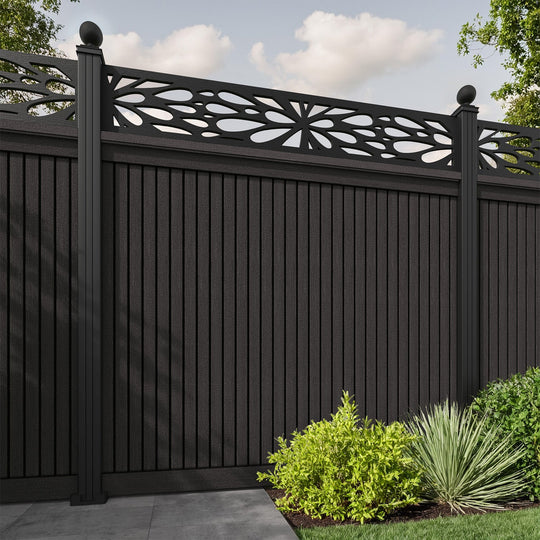 Virtis Blossom Fence Panel - Dark Oak - with our aluminium posts