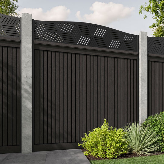 Virtis Cubed Curved Top Fence Panel - Dark Oak - for existing concrete posts
