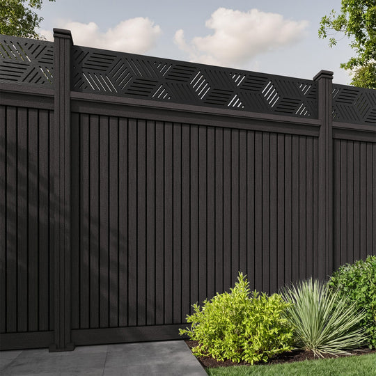 Virtis Cubed Fence Panel - Dark Oak - with our composite posts