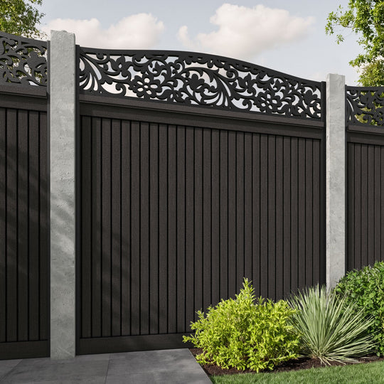 Virtis Eden Curved Top Fence Panel - Dark Oak - for existing concrete posts