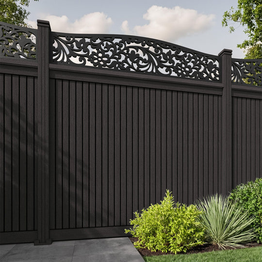 Virtis Eden Curved Top Fence Panel - Dark Oak - with our composite posts