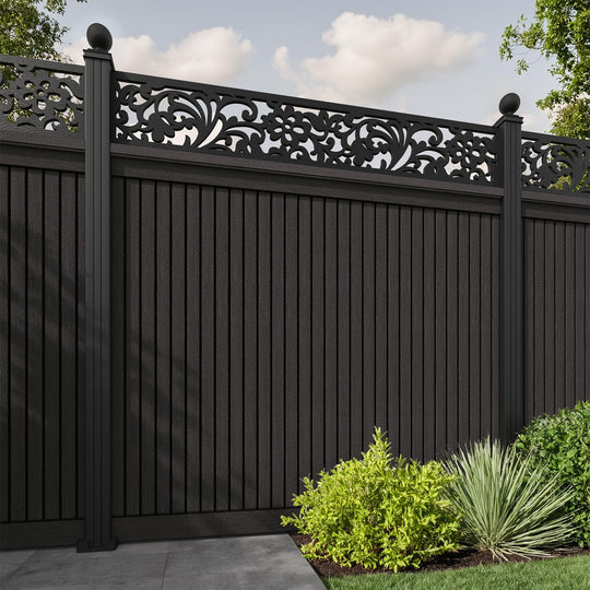 Virtis Eden Fence Panel - Dark Oak - with our aluminium posts