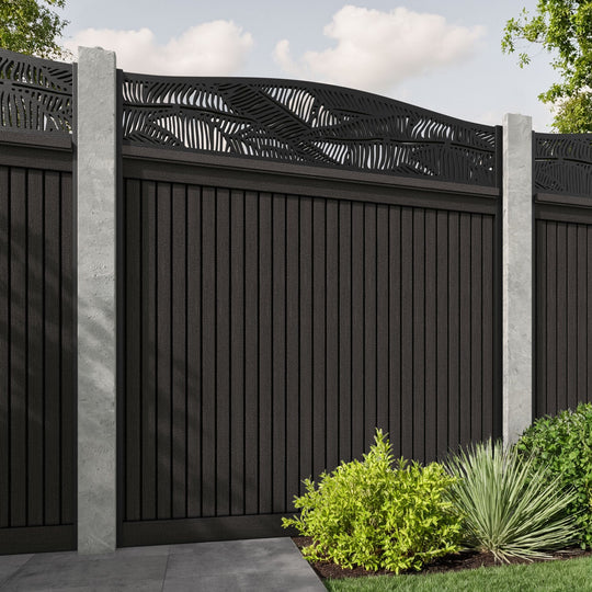 Virtis Feather Curved Top Fence Panel - Dark Oak - for existing concrete posts