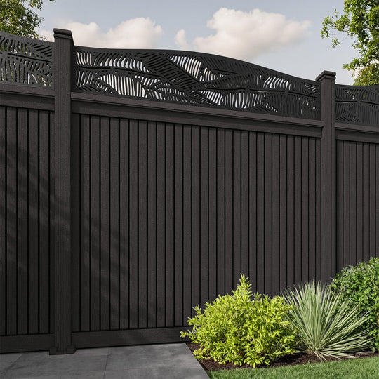 Virtis Feather Curved Top Fence Panel - Dark Oak - with our composite posts