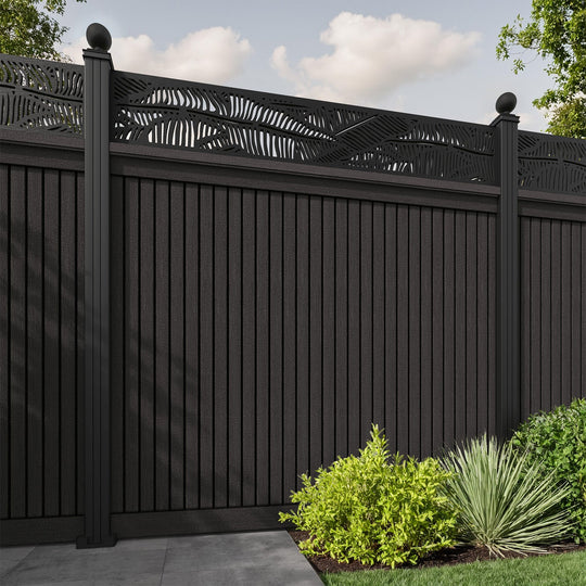 Virtis Feather Fence Panel - Dark Oak - with our aluminium posts