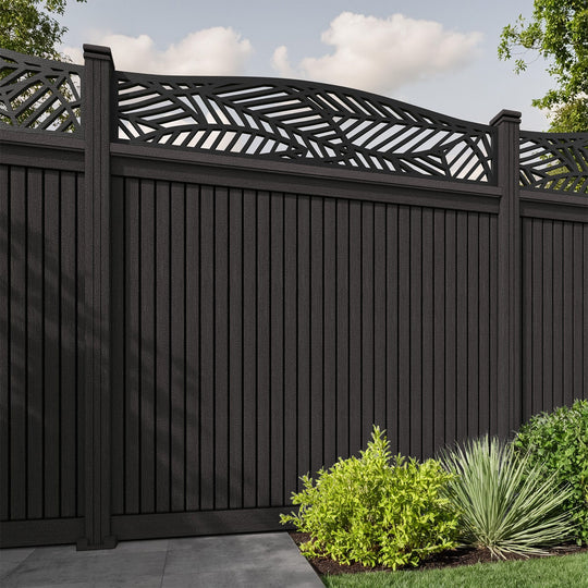 Virtis Habitat Curved Top Fence Panel - Dark Oak - with our composite posts