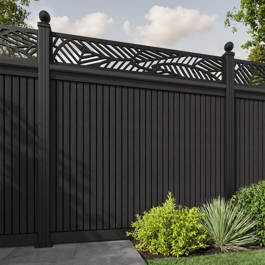 Virtis Habitat Fence Panel - Dark Oak - with our aluminium posts