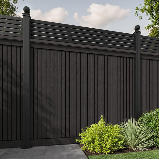 Virtis Aspen Fence Panel - Dark Oak - with our aluminium posts