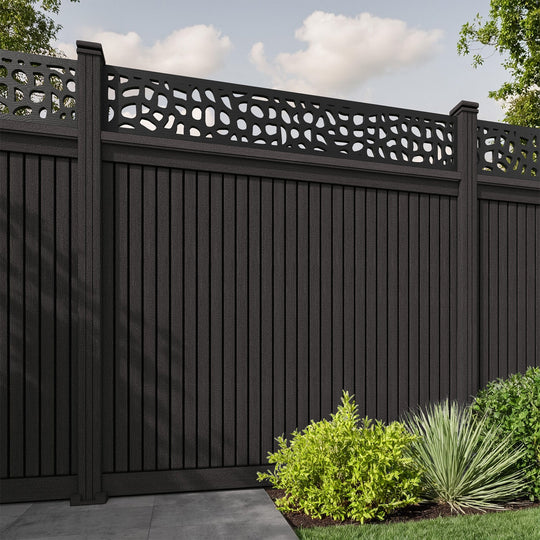 Virtis Pebble Fence Panel - Dark Oak - with our composite posts